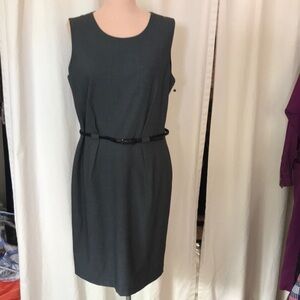 Calvin Klein classic A-line dress grey lightweight  fully lined belted new